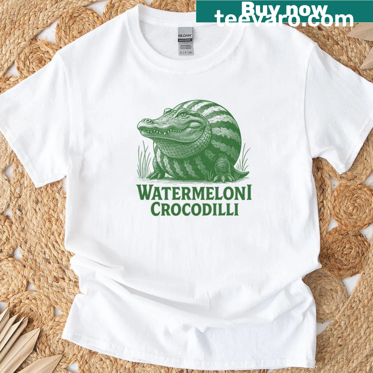 Cartoon crocodile T-shirt designed like a watermelon for kids — on a men's t-shirt