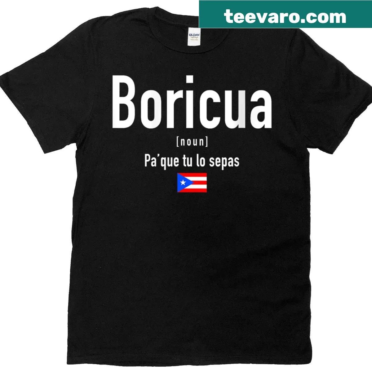 Funny Boricua definition graphic T-shirt with Puerto Rican flag — on a men's t-shirt