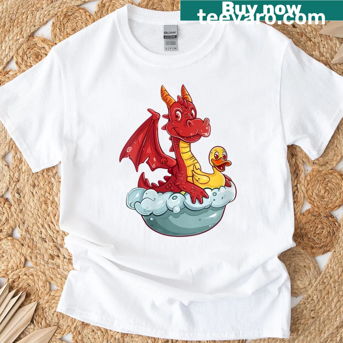 Kawaii dragon in a bubble bath graphic on a T-shirt — on a men's t-shirt