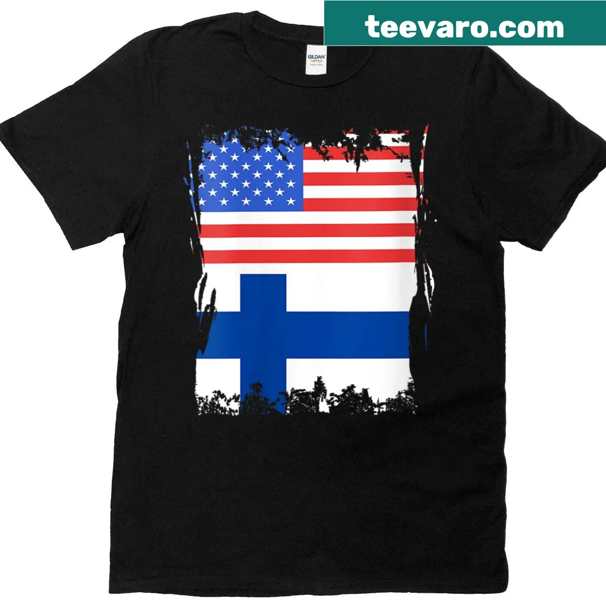 Finland flag design on a T-shirt representing Finnish pride and roots. — on a men's t-shirt