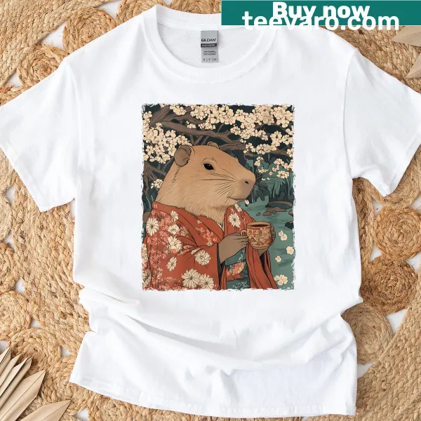 Funny capybara cartoon graphic on a T-shirt