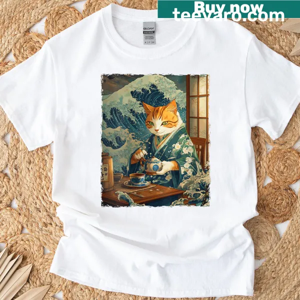 Funny cat graphic design on women's anime T-shirt