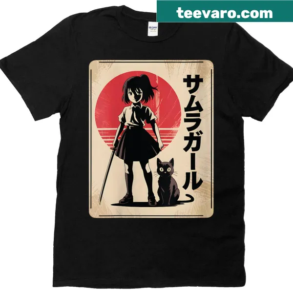 Kawaii anime samurai girl with a katana and cat design