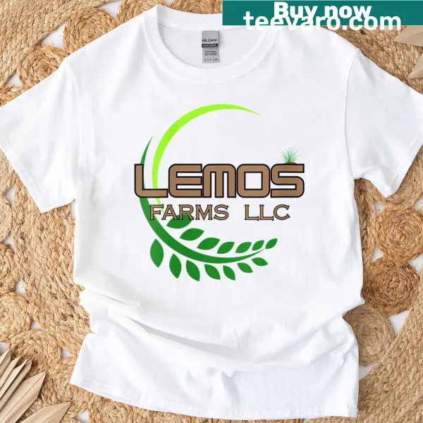 Simple design featuring Lemos Farms LLC text on a women's t-shirt.