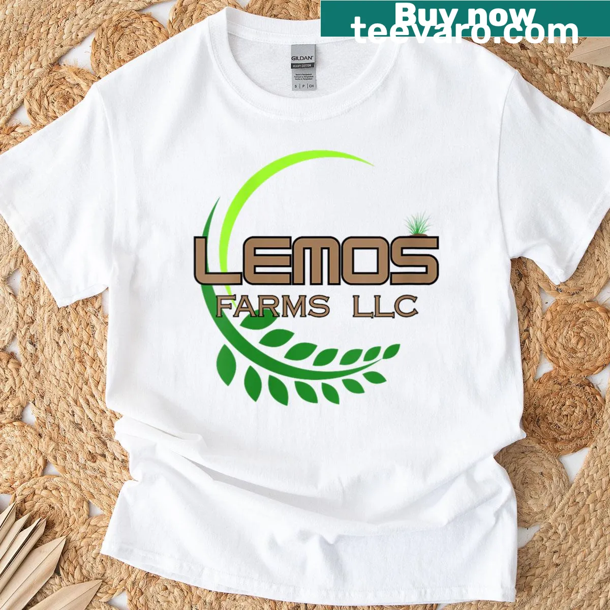 Simple design featuring Lemos Farms LLC text on a women's t-shirt. — on a men's t-shirt