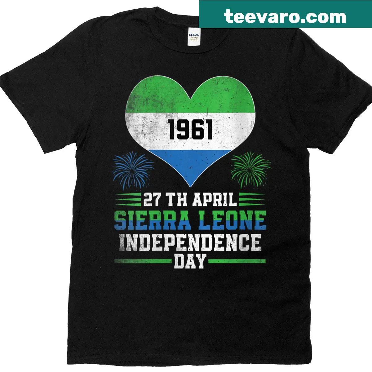 Patriotic t-shirt celebrating Sierra Leone's Independence Day — on a men's t-shirt