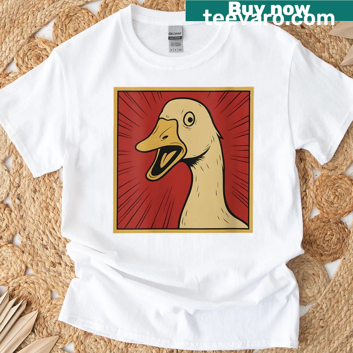 Funny vintage goose meme graphic on a T-shirt — on a men's t-shirt