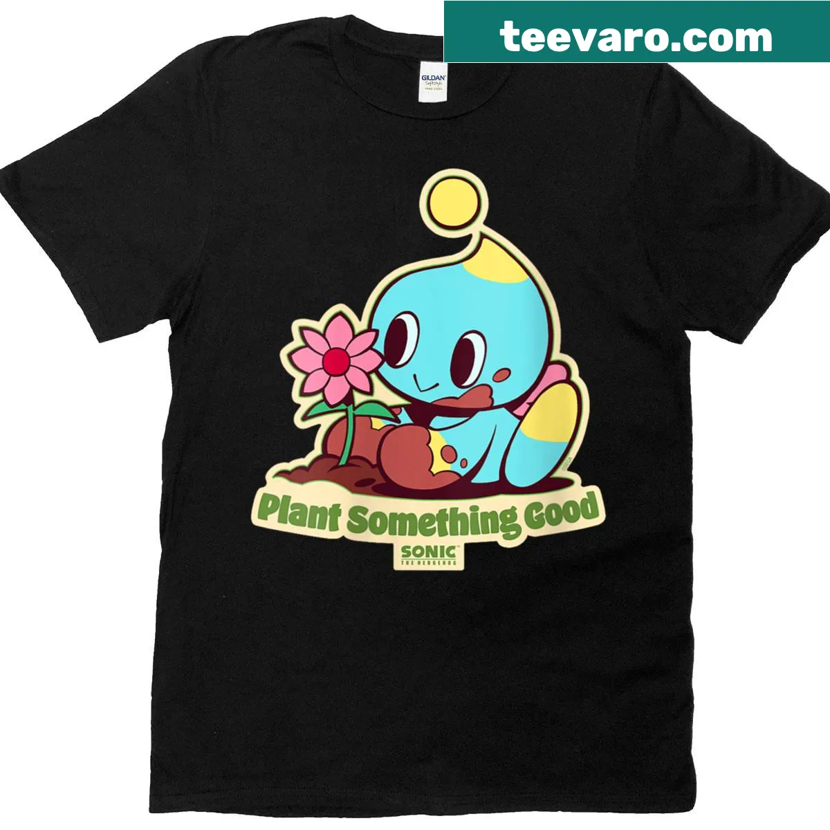 Sonic the Hedgehog Chao graphic shirt with Earth Day theme — on a men's t-shirt