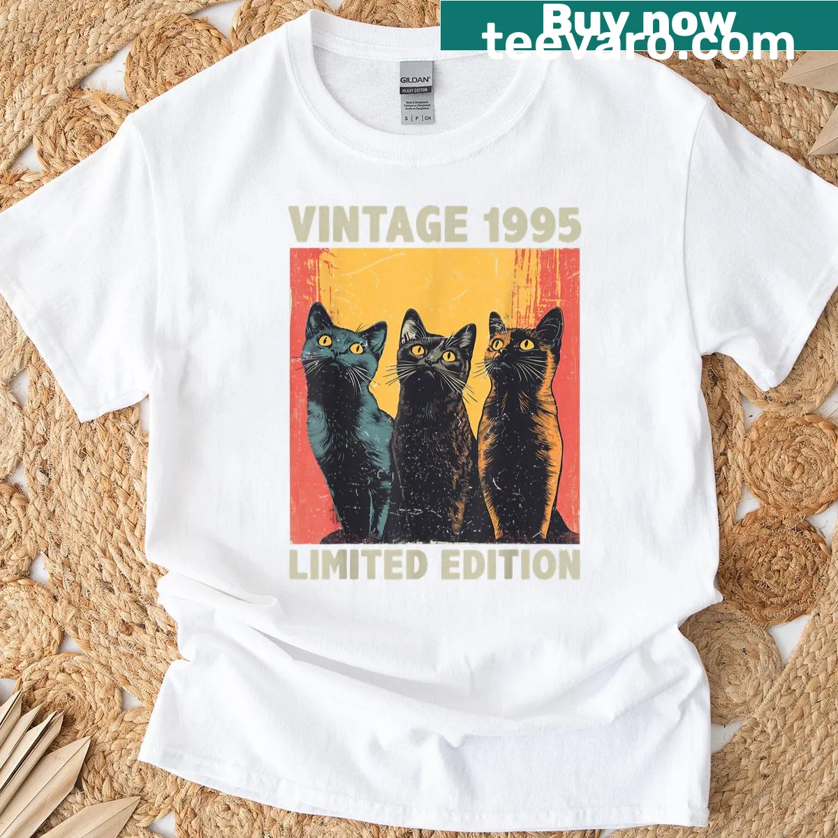Retro-style T-shirt celebrating a 30th birthday for cat lovers with playful graphics — on a men's t-shirt