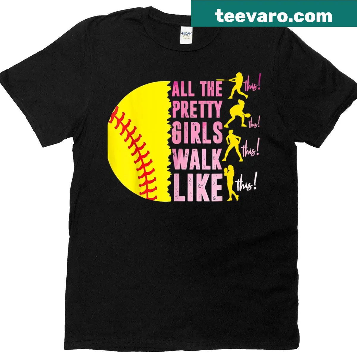 Softball-themed T-shirt with playful text for women athletes — on a men's t-shirt