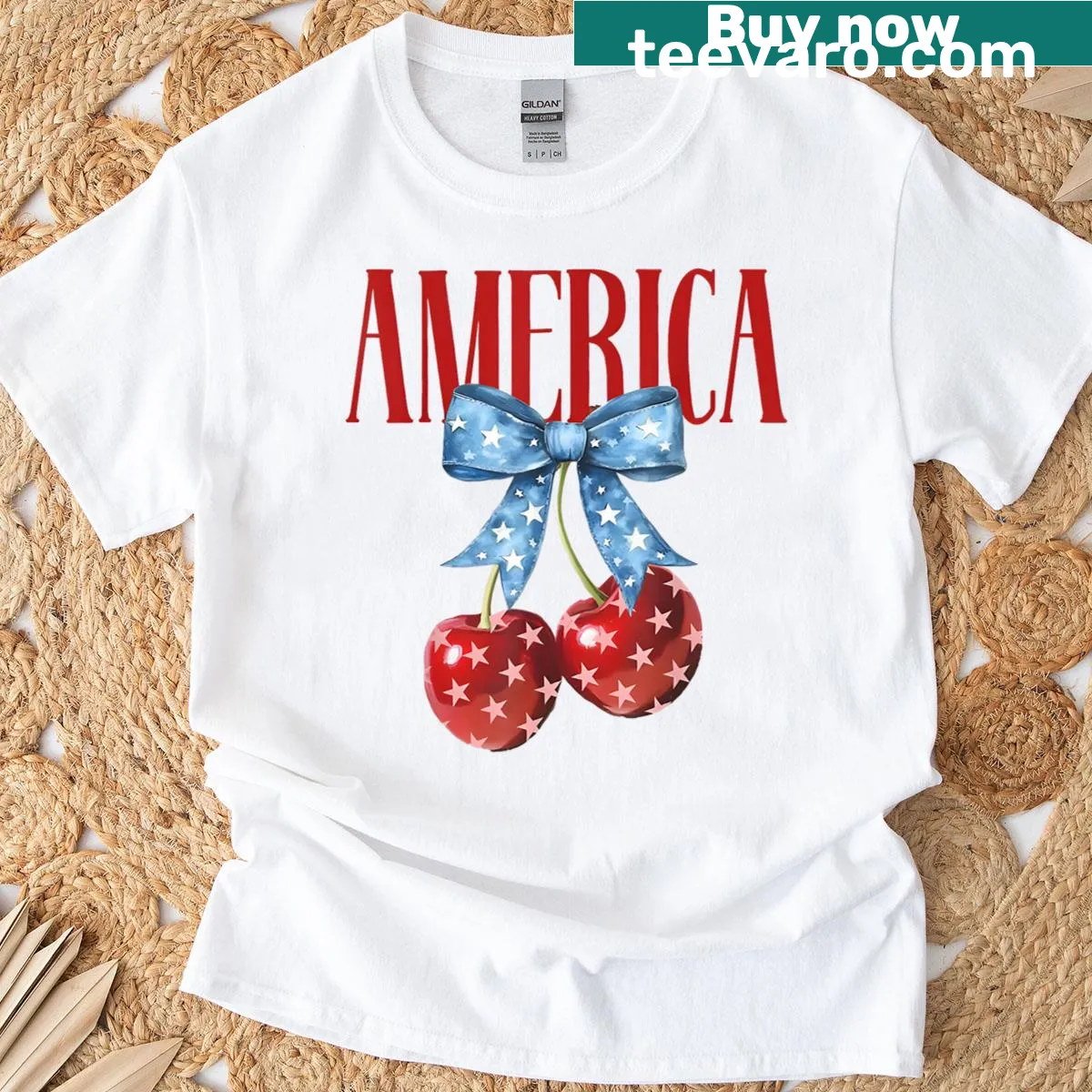 Charming T-shirt design with cherries and coquette bow — on a men's t-shirt