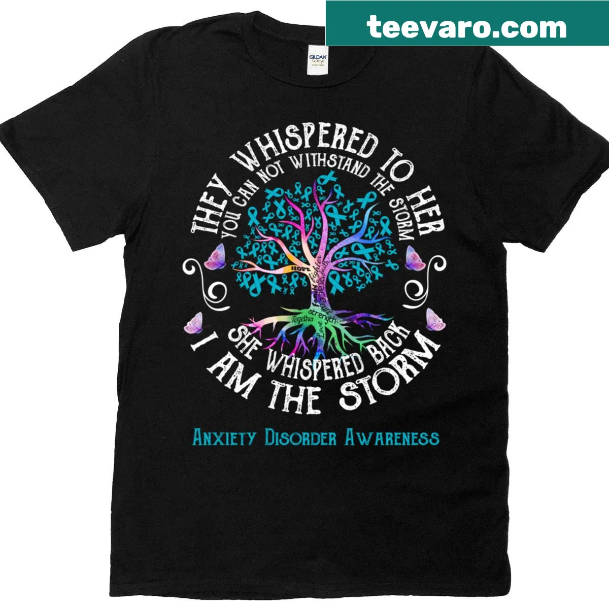 Fitted shirt with bold text 'I Am The Storm' for anxiety awareness — on a men's t-shirt