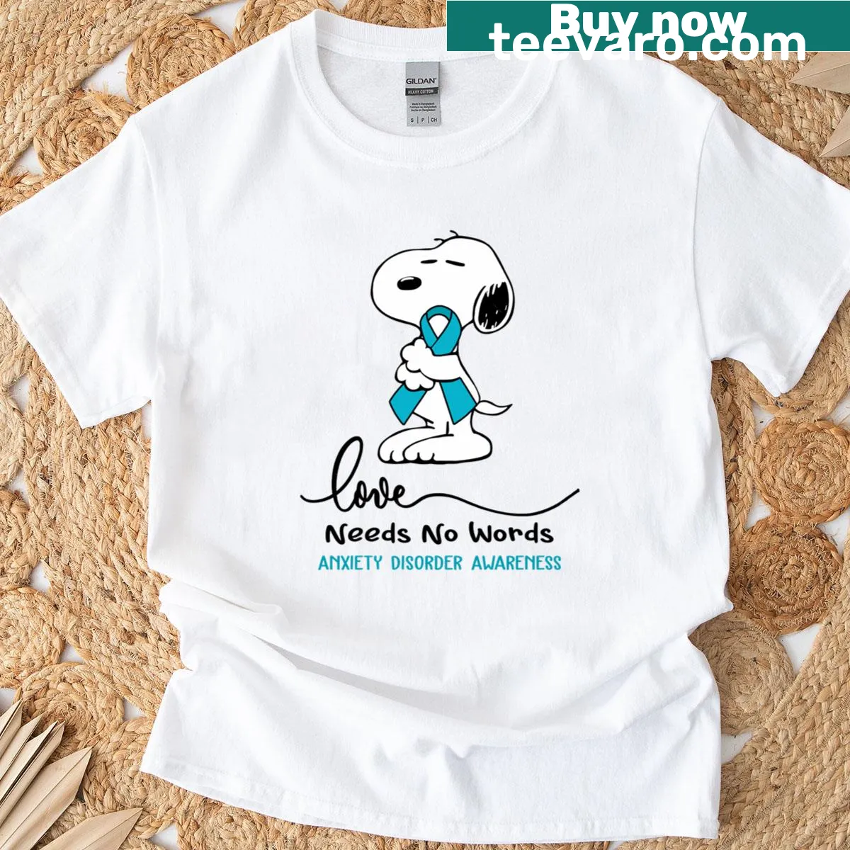 Awareness graphic with 'Love Needs No Words' on a t-shirt — on a men's t-shirt