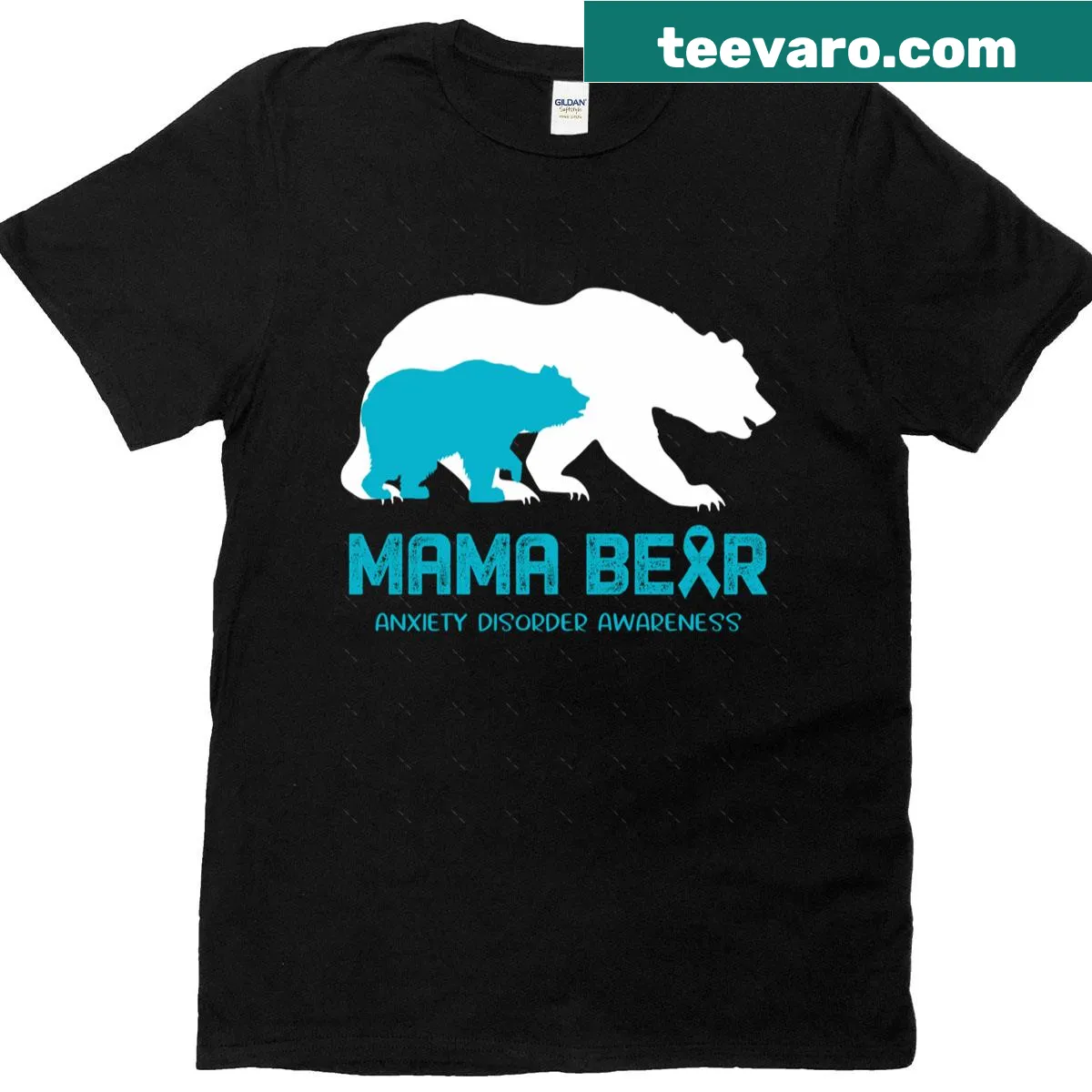 Oversized T-shirt with 'Mama Bear' graphic supporting anxiety awareness — on a men's t-shirt
