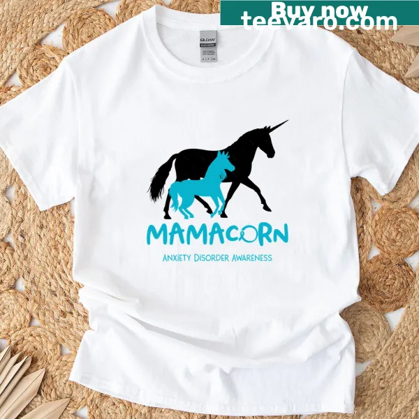 Whimsical T-shirt with a unicorn design promoting anxiety disorder awareness