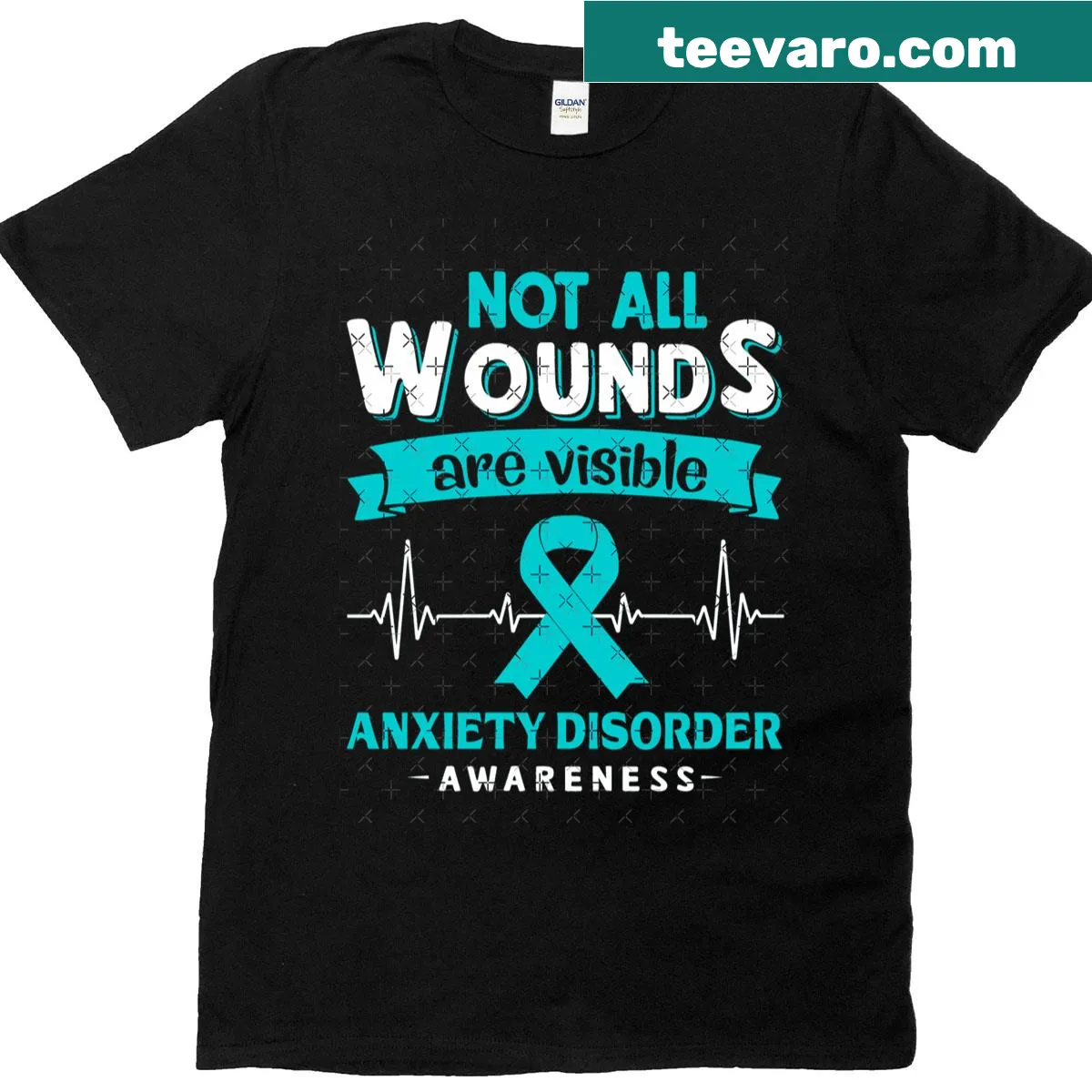 Active T-shirt with 'Not All Wounds Are Visible' text for anxiety awareness — on a men's t-shirt