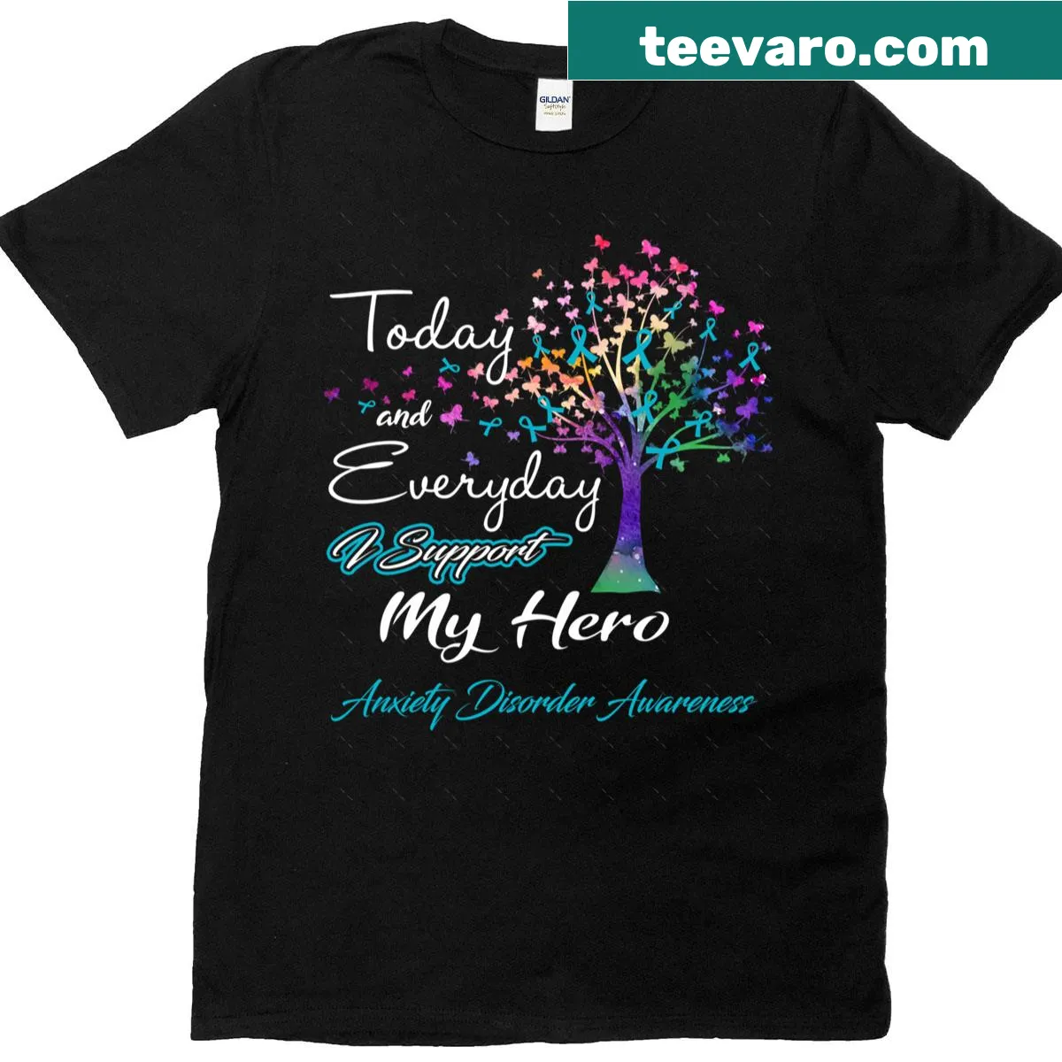 Oversized T-shirt with 'I Support My Hero' text for anxiety awareness — on a men's t-shirt