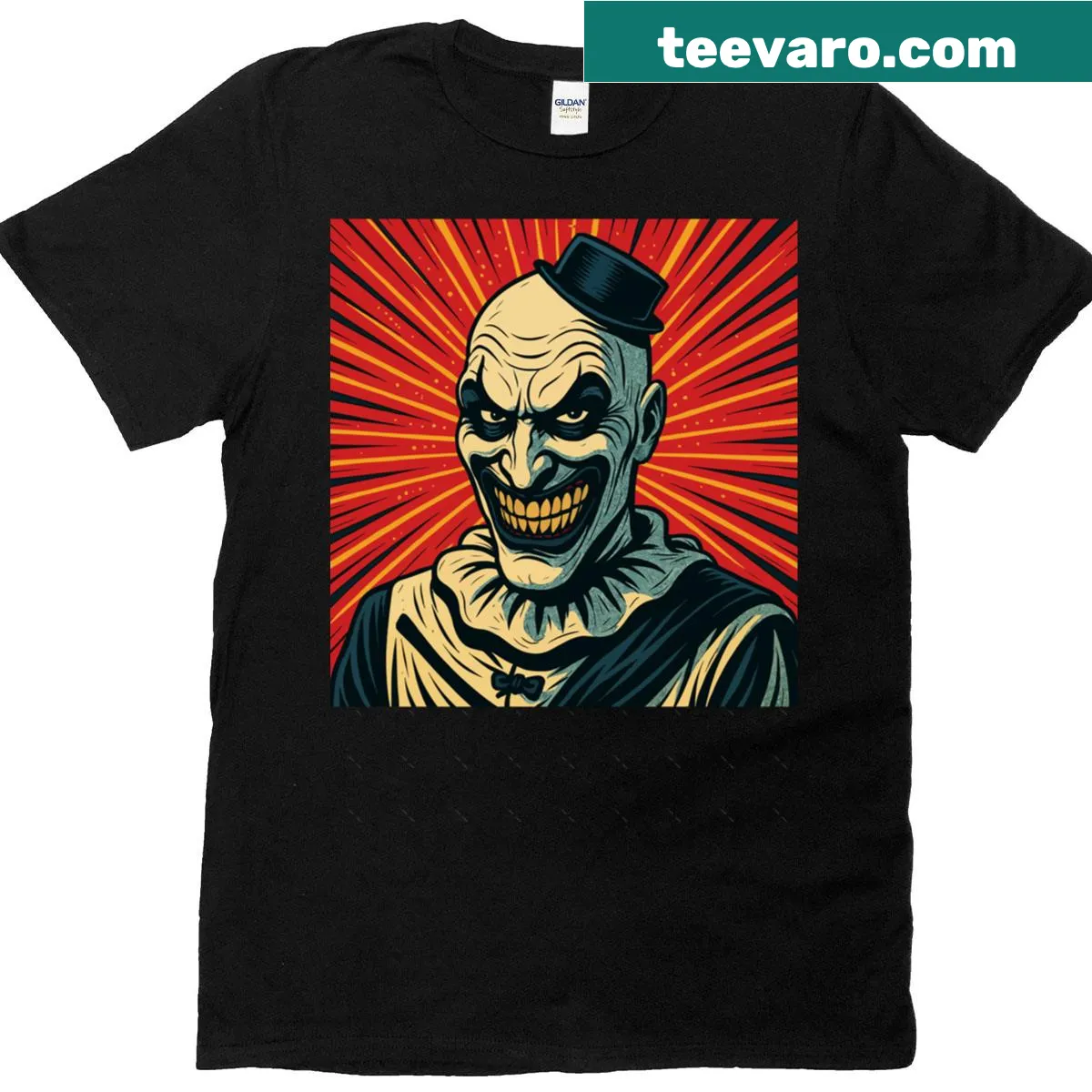 Oversized T-shirt featuring The Clown from the movie Terrifier, designed for horror fans. — on a men's t-shirt