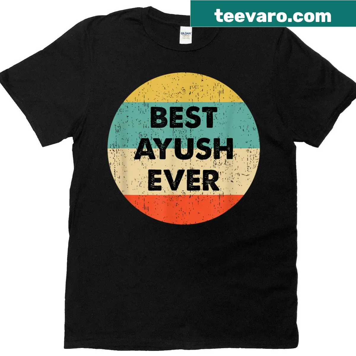 Minimalist t-shirt featuring the name Ayush in bold typography — on a men's t-shirt