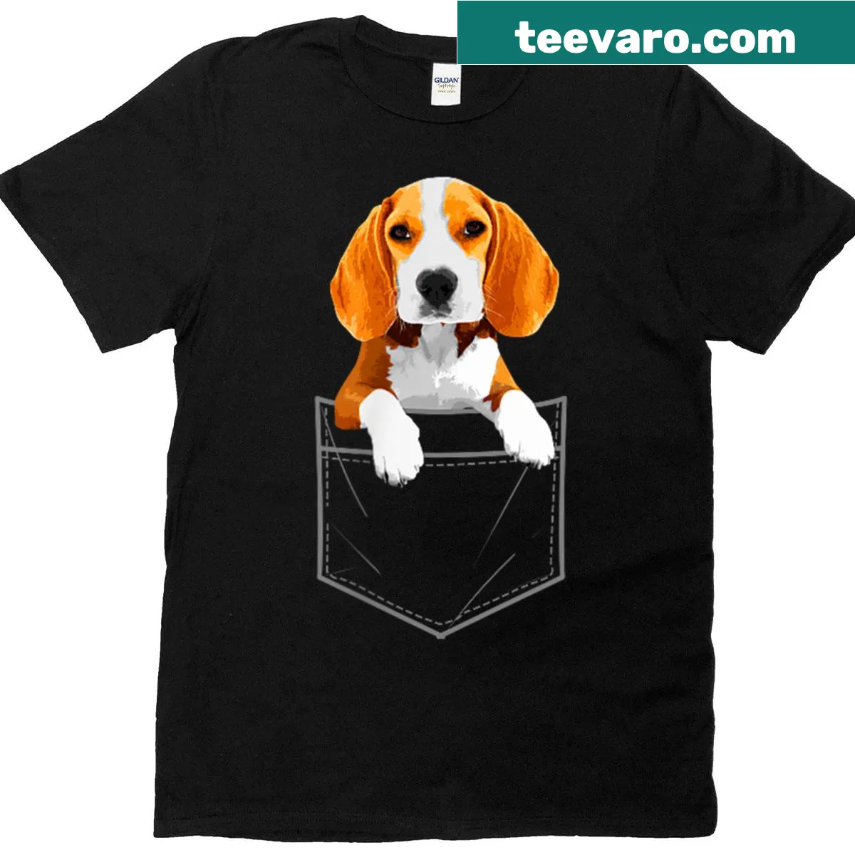 Beagle-themed t-shirt with playful beagle illustration — on a men's t-shirt