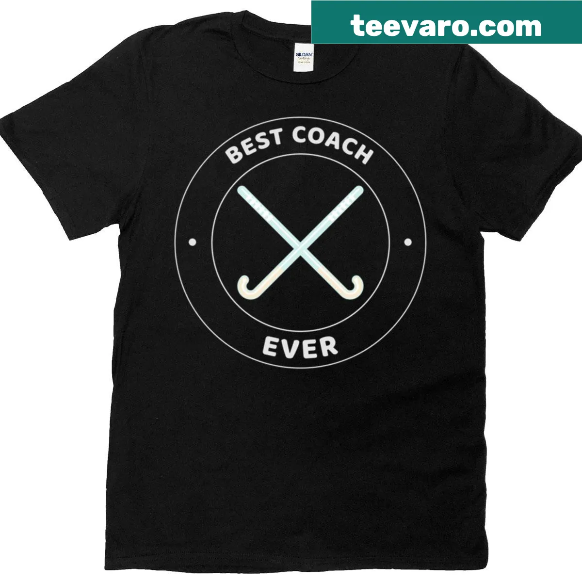 Sporty t-shirt for hockey coaches with 'Best Coach Ever' graphic — on a men's t-shirt
