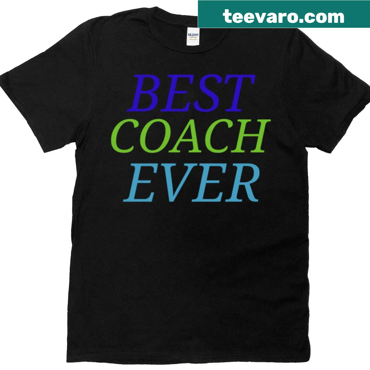 Oversized t-shirt with bold 'Best Coach Ever' text for coaches. — on a men's t-shirt