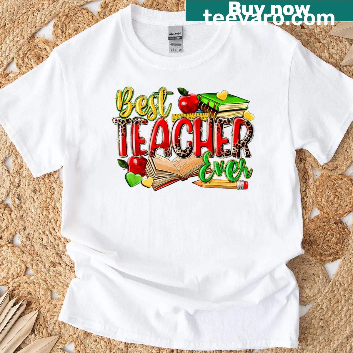 T-shirt celebrating teachers with 'Best Teacher Ever' text — on a men's t-shirt