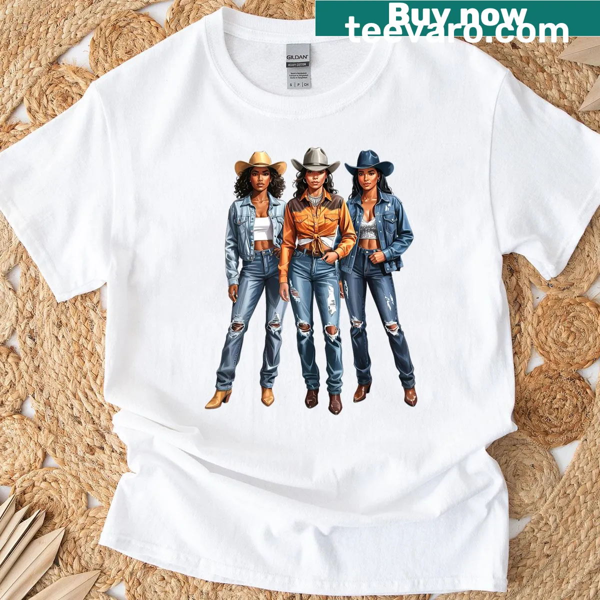 Illustrated cowgirl t-shirt celebrating African American heritage — on a men's t-shirt