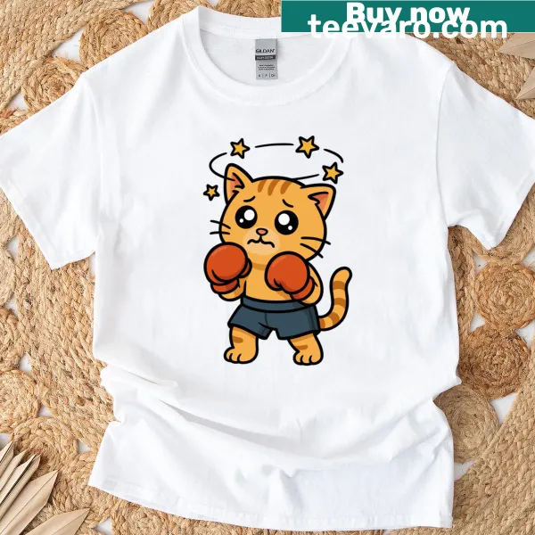 Cute boxer cat illustration on a fun t-shirt