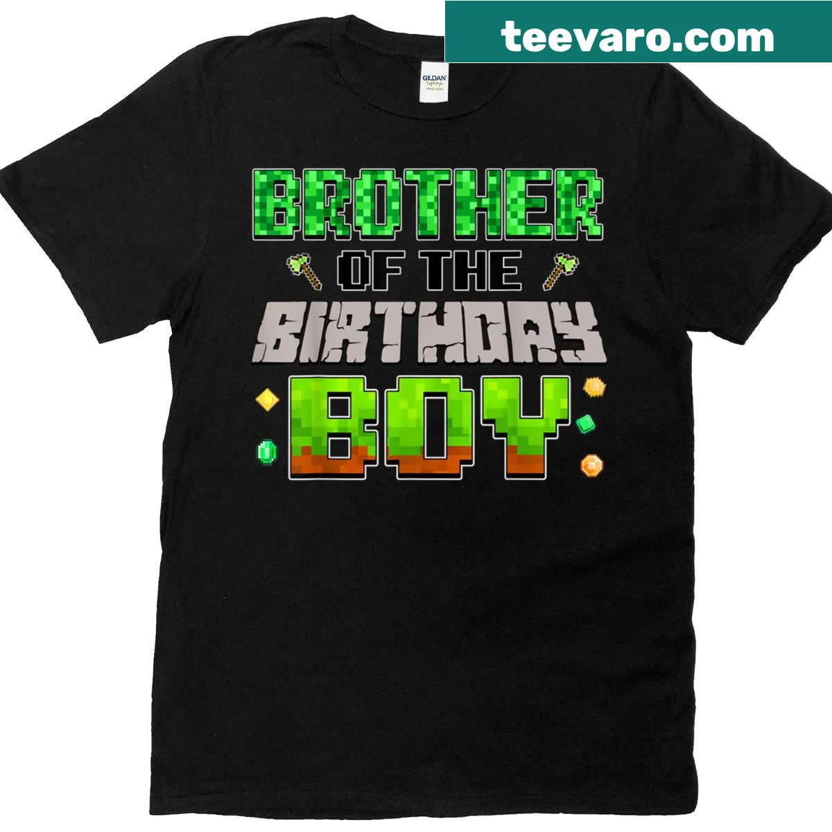 Pixel art Brother of the Birthday Boy graphic on a T-shirt — on a men's t-shirt