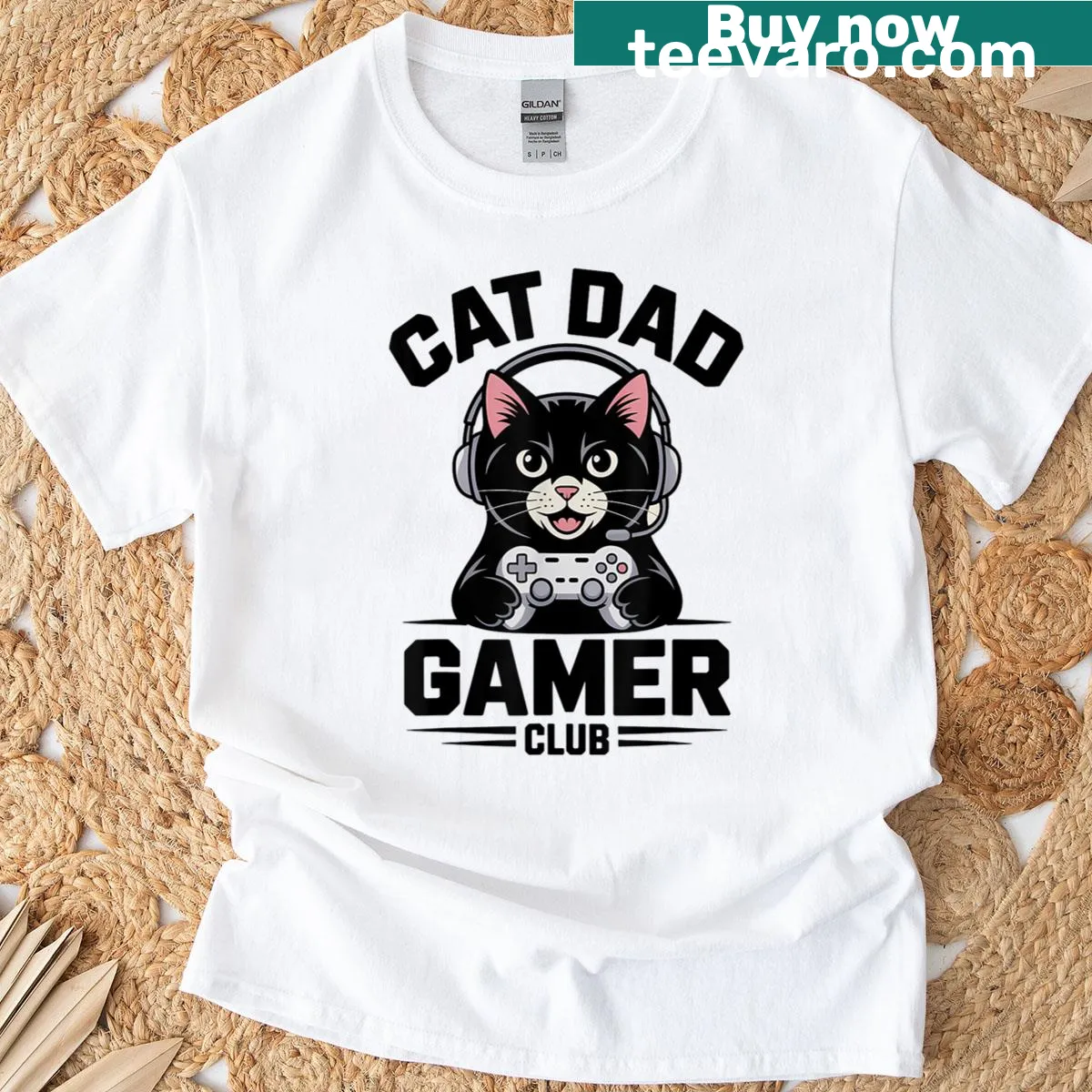 Illustration of gaming theme with cat dad design on T-shirt — on a men's t-shirt