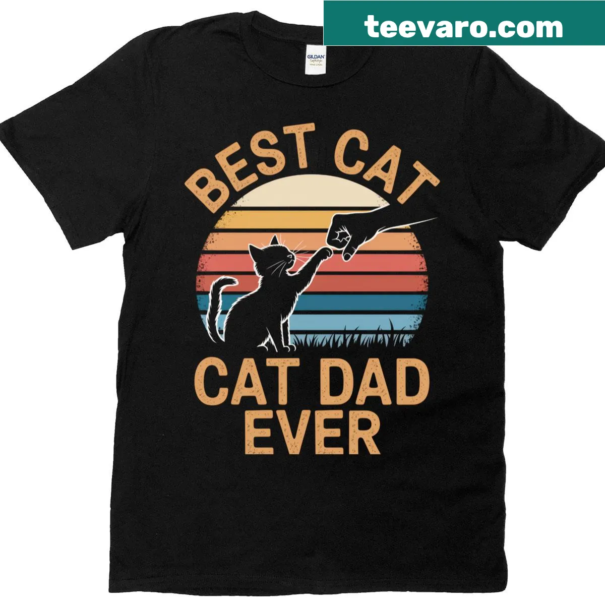 Vintage funny T-shirt for cat dads with bump fist graphic. — on a men's t-shirt