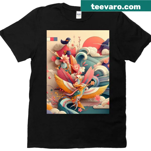 T-shirt featuring a cosmic 'Celestial Harmony' graphic design.