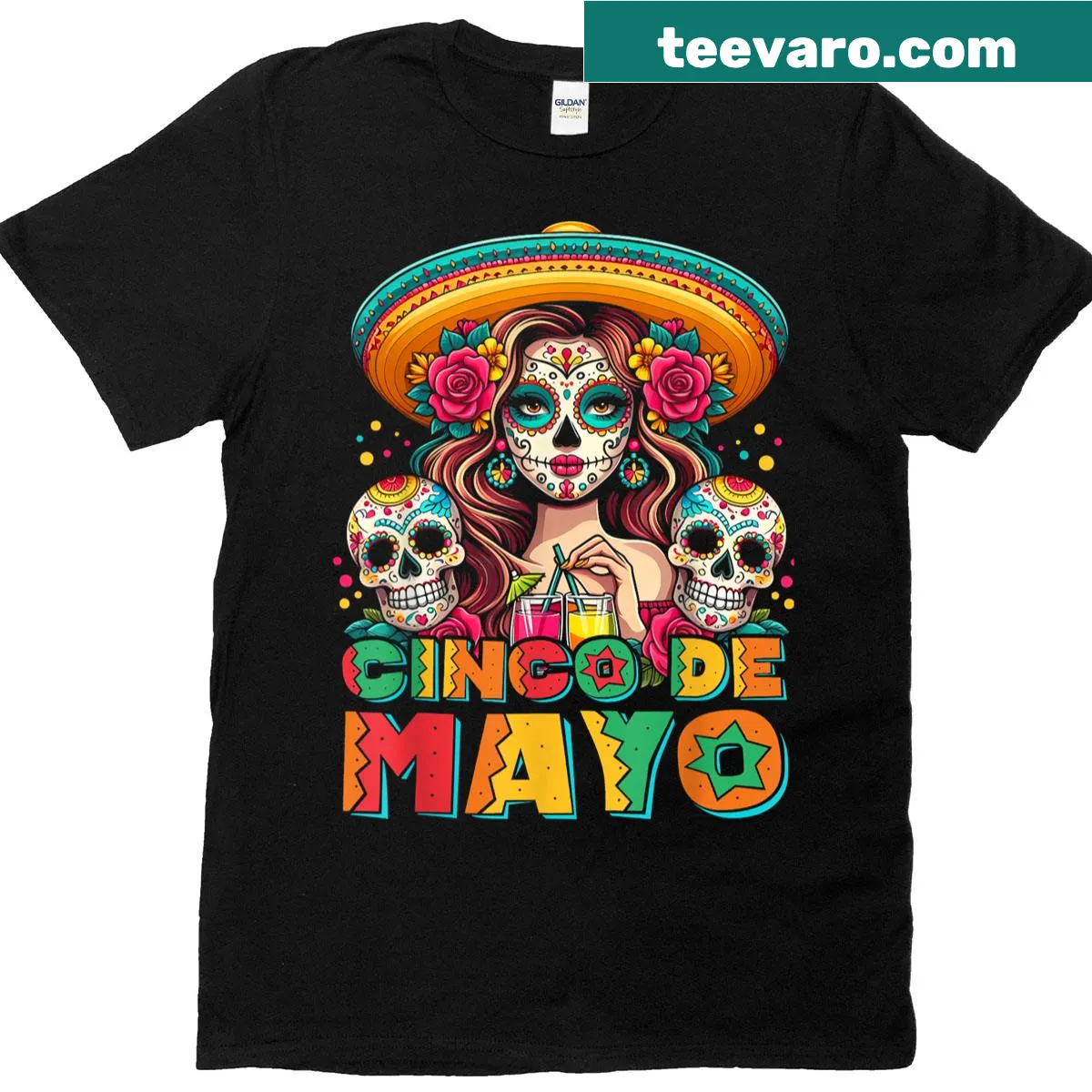 Cinco de Mayo T-shirt with festive Mexican fiesta illustration — on a men's t-shirt