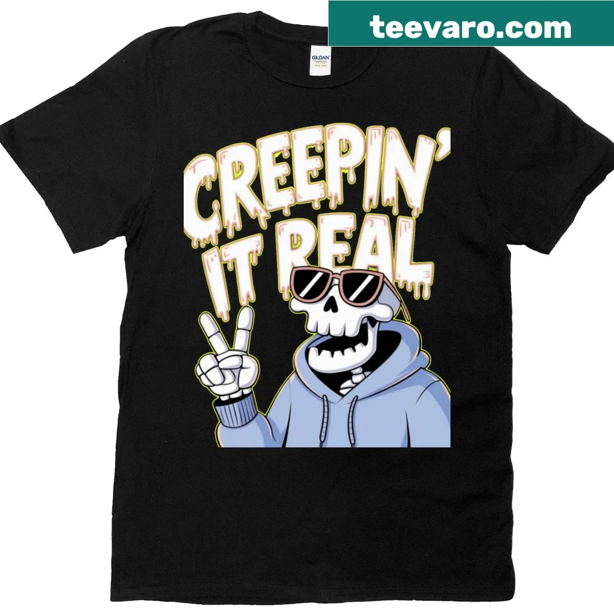Halloween T-shirt with 'Creepin It Real' fun design — on a men's t-shirt