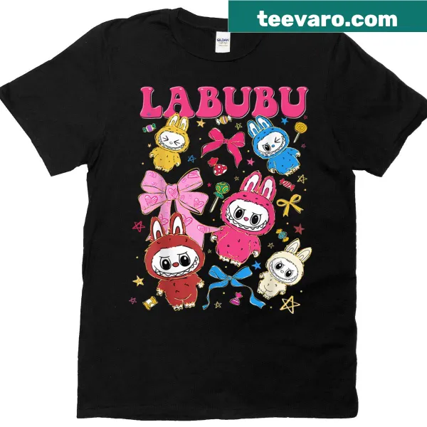 Fun t-shirt with Labubu character wearing a bow