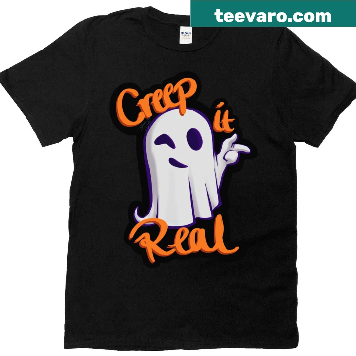 Funny ghost-themed t-shirt with 'Creep It Real' text — on a men's t-shirt