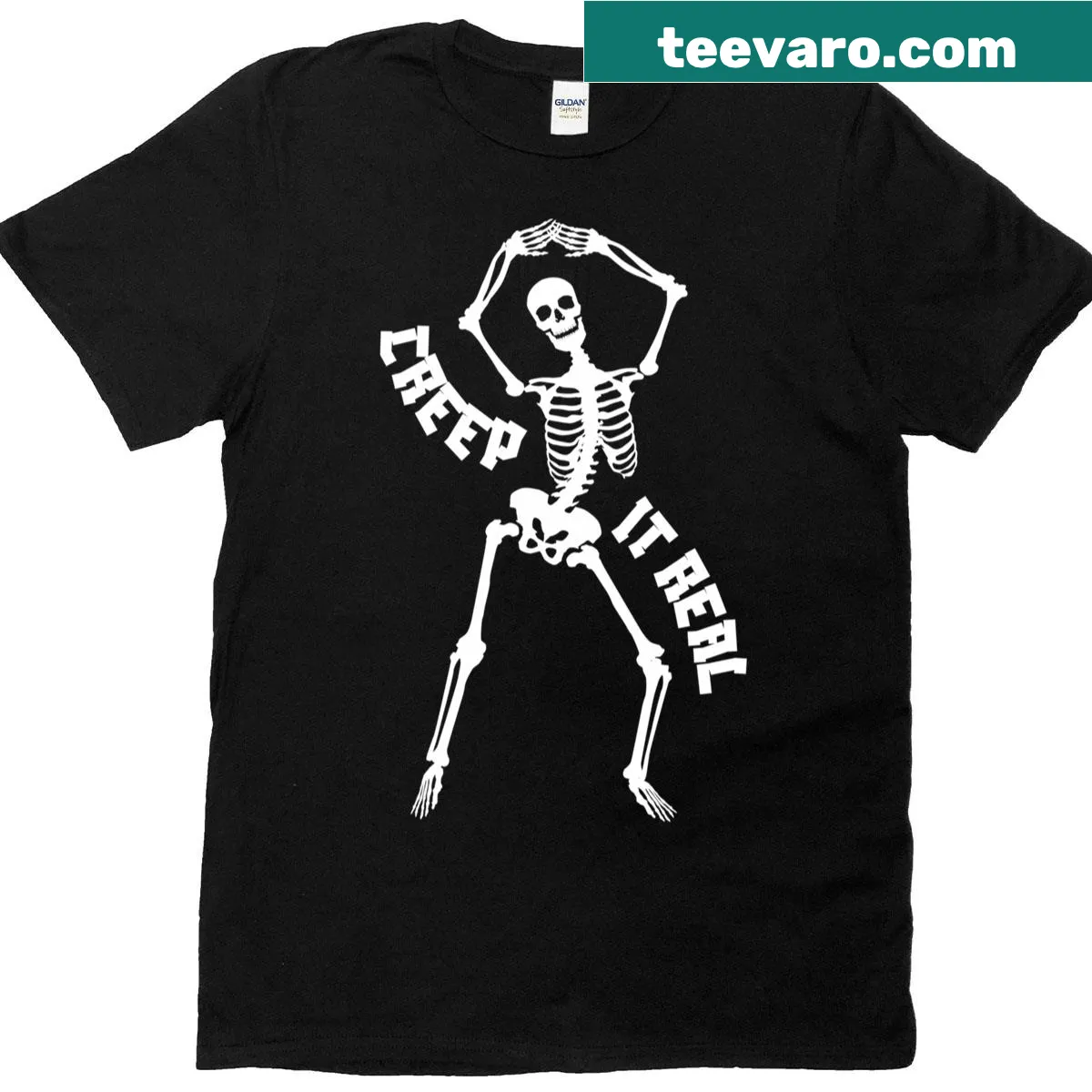 Halloween t-shirt with 'Creep It Real' graphic — on a men's t-shirt