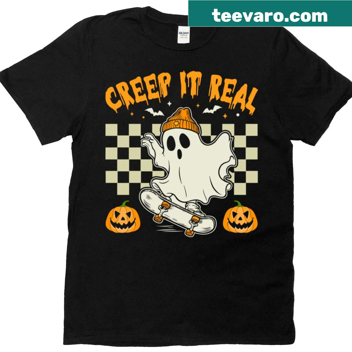 Oversized Halloween-themed t-shirt with fun graphics — on a men's t-shirt