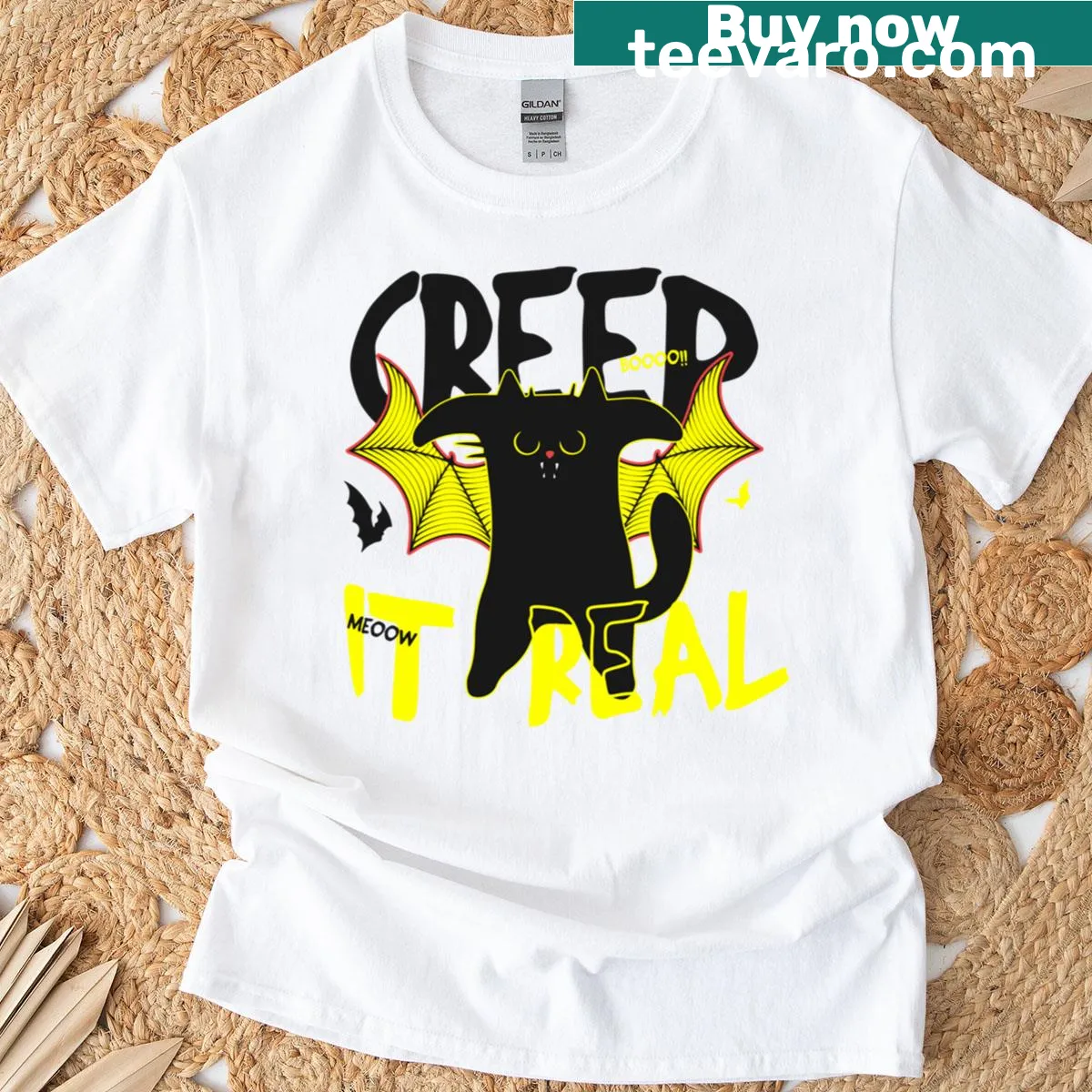 T-shirt with 'Creep It Real' text for pet lovers during Halloween — on a men's t-shirt