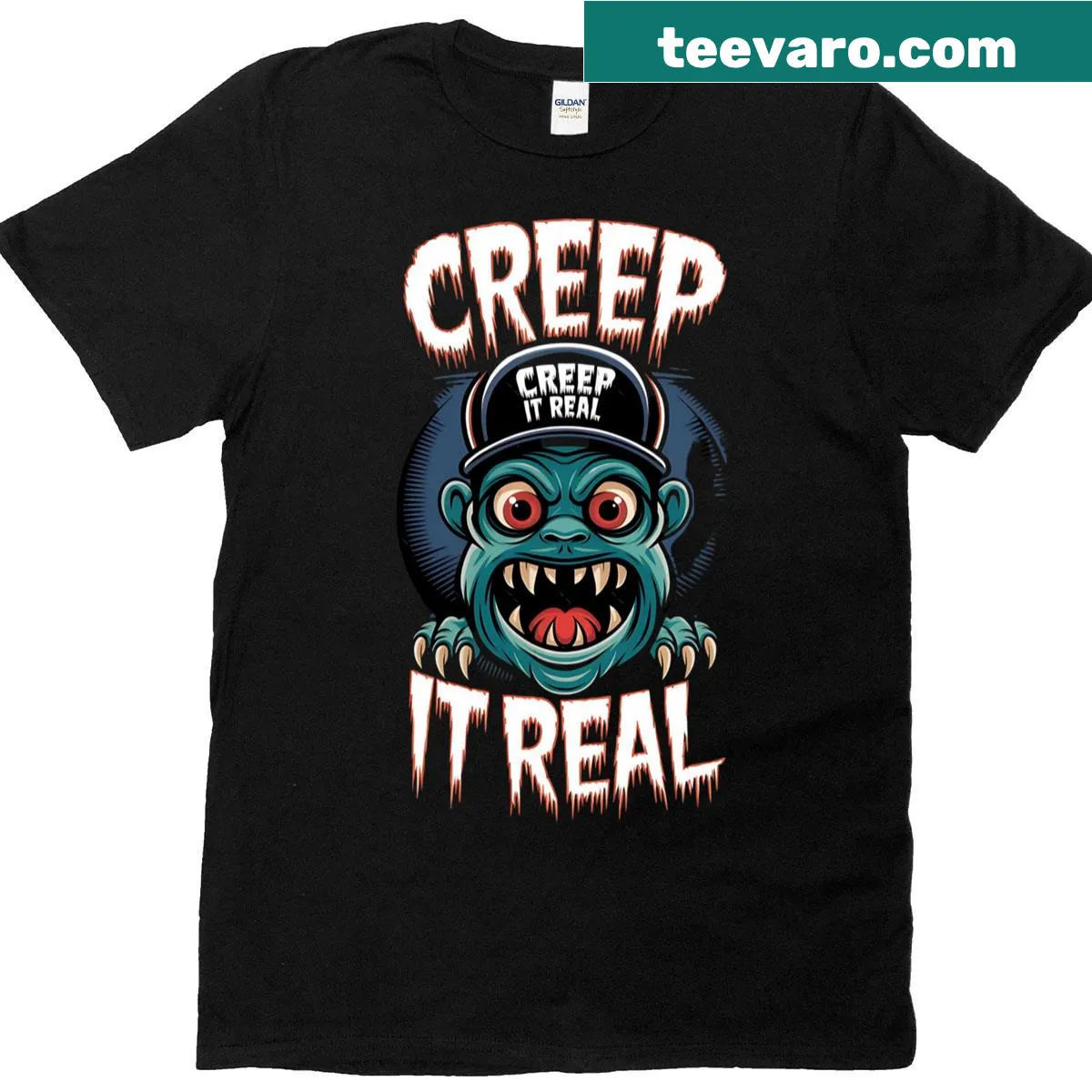Illustrated Halloween t-shirt with playful monsters for a fun vibe — on a men's t-shirt