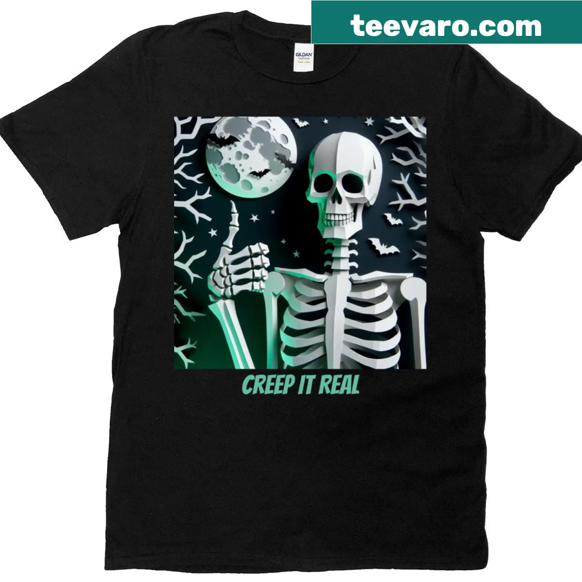 Skeleton giving thumbs up Halloween t-shirt design — on a men's t-shirt