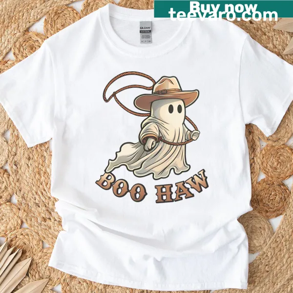 Illustration of a cute cowboy ghost on a t-shirt