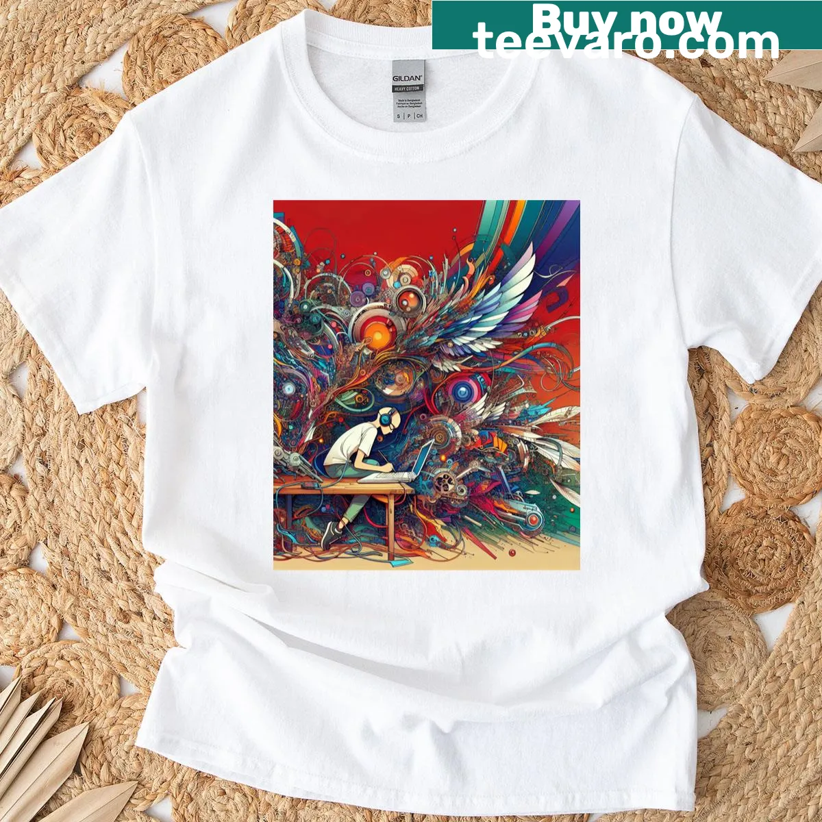 Silhouette design of cyber wings on a t-shirt — on a men's t-shirt