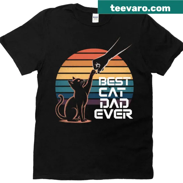 Retro graphic tee for cat dads with humorous cat design