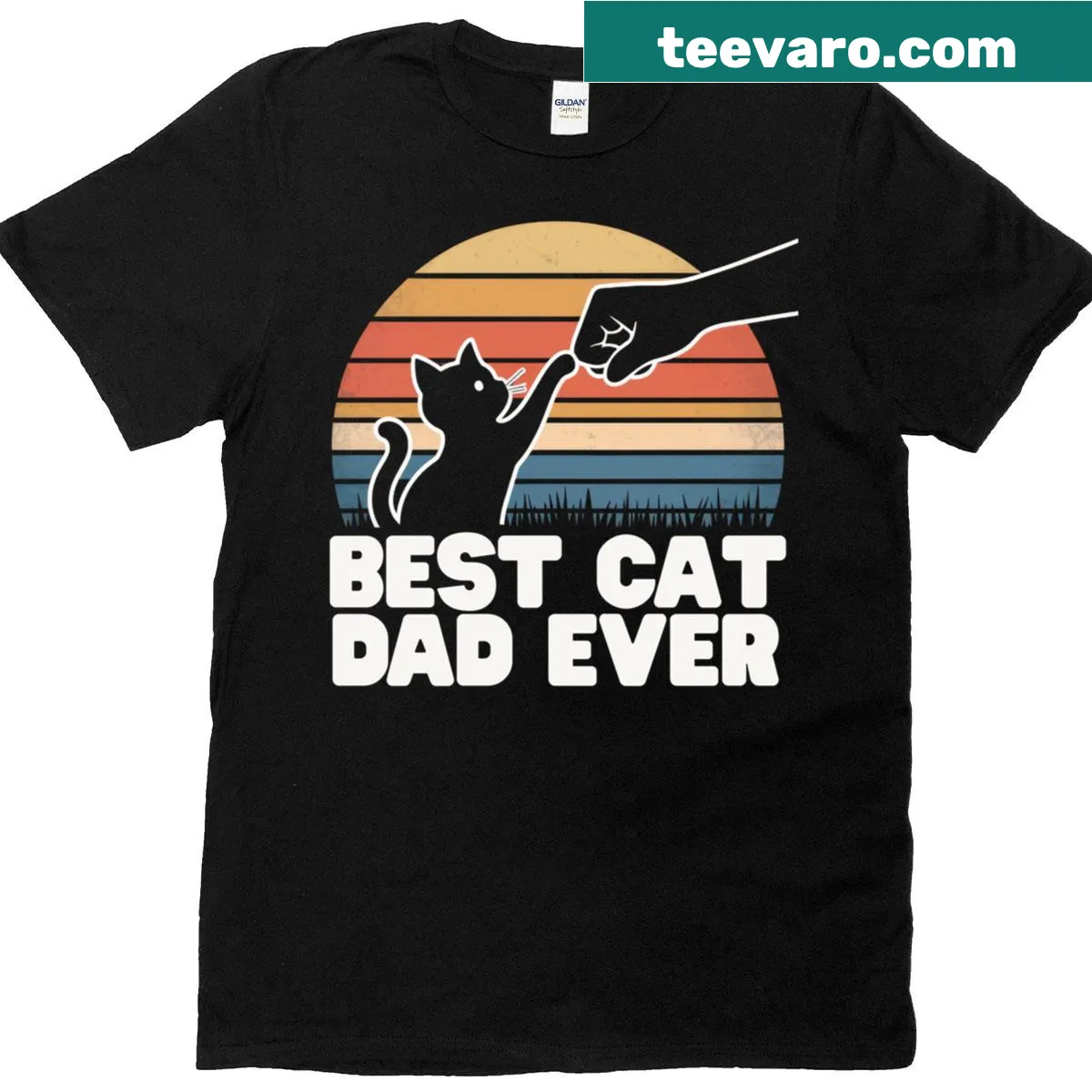 Vintage-style T-shirt with 'Best Cat Dad Ever' and fist bump graphic — on a men's t-shirt