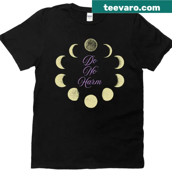 Moon phases with Do No Harm text on a minimalist t-shirt