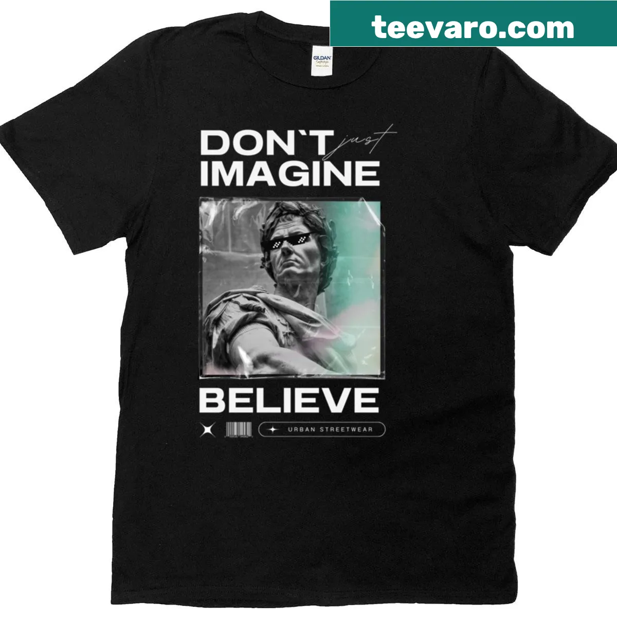 Stylish unisex streetwear t-shirt with a cool aesthetic graphic — on a men's t-shirt