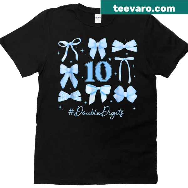 Cute blue birthday shirt with a bow and text for 10th birthday girl