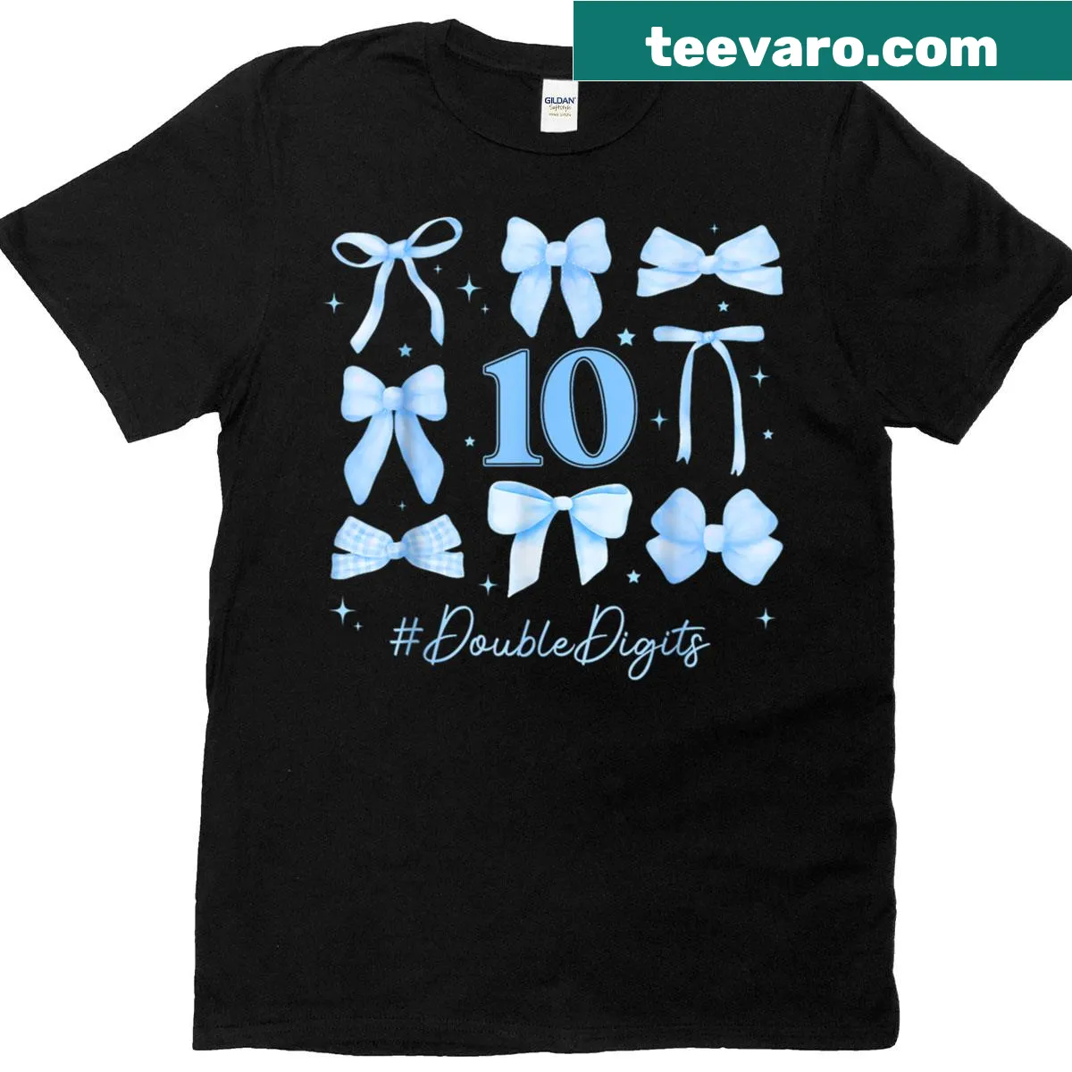 Cute blue birthday shirt with a bow and text for 10th birthday girl — on a men's t-shirt